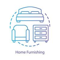 Home interior furnishing concept icon. Apartment design planning idea thin line illustration. Bedroom renovation. House, estate room decoration. Vector isolated outline drawing. Editable stroke