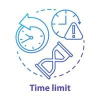 Time limit blue gradient concept icon. Game timer idea thin line illustration. Different clock types. Stopwatch, hourglass. Time management. Vector isolated outline drawing. Editable stroke