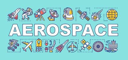 banner de conceptos de palabra aeroespacial. exploración y viajes del cosmos. aviación y vuelos espaciales. presentación, sitio web. idea de tipografía de letras aisladas con iconos lineales. ilustración de contorno vectorial vector