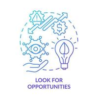 Look for opportunities blue gradient concept icon. Key step to energy strategy abstract idea thin line illustration. Reducing emissions. Isolated outline drawing. vector
