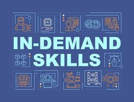 In demand skills and competencies word concepts dark blue banner. Growing career. Infographics with icons on color background. Isolated typography. Vector illustration with text.