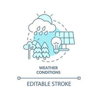 Weather conditions turquoise concept icon. Net zero energy building weak spot abstract idea thin line illustration. Isolated outline drawing. Editable stroke. vector