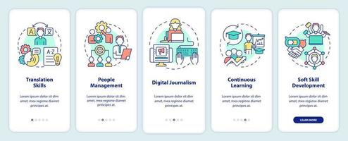 In demand additional skills onboarding mobile app screen. Translation walkthrough 5 steps graphic instructions pages with linear concepts. UI, UX, GUI template. vector