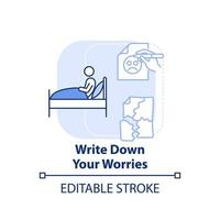 Write down your worries light blue concept icon. Sleep pattern therapy. Mental health abstract idea thin line illustration. Isolated outline drawing. Editable stroke. vector