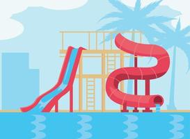water park with red slides vector