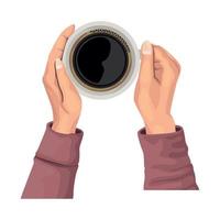 hands with coffee airview vector