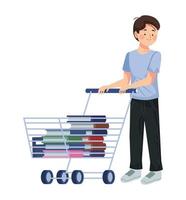 dad with shopping cart and school supplies vector