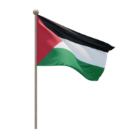 Palestine 3d illustration flag on pole. Wood flagpole png