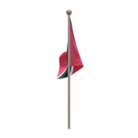 Trinidad and Tobago 3d illustration flag on pole. Wood flagpole png