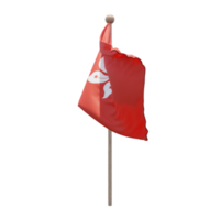 Hong Kong 3d illustration flag on pole. Wood flagpole png