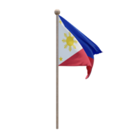 Philippines 3d illustration flag on pole. Wood flagpole png