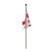 Georgien 3D-Darstellung Flagge auf der Stange. Fahnenmast aus Holz png