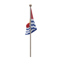 Kiribati 3d illustration flag on pole. Wood flagpole png