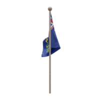 Pitcairn Islands 3d illustration flag on pole. Wood flagpole png