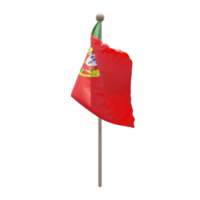 Portugal 3d illustration flag on pole. Wood flagpole png