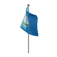 South Dakota 3d illustration flag on pole. Wood flagpole png