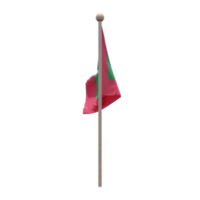 Maldives 3d illustration flag on pole. Wood flagpole png