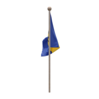 Barbados 3d illustration flag on pole. Wood flagpole png