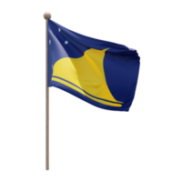 Tokelau 3D-Darstellung Flagge auf der Stange. Fahnenmast aus Holz png