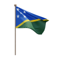 Solomon Islands 3d illustration flag on pole. Wood flagpole png