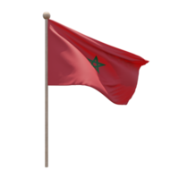 Morocco 3d illustration flag on pole. Wood flagpole png