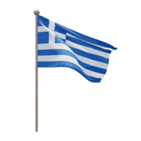 grecia 3d ilustración bandera en el poste. asta de bandera de madera png