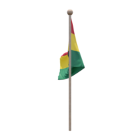 Ghana 3d illustration flag on pole. Wood flagpole png