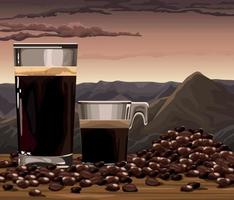 coffee cups and grains scene vector