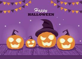 happy halloween lettering postcard vector