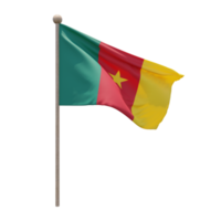 Cameroon 3d illustration flag on pole. Wood flagpole png