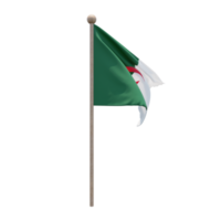 Algeria 3d illustration flag on pole. Wood flagpole png