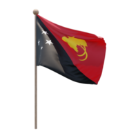 bandera de ilustración 3d de papúa nueva guinea en el poste. asta de bandera de madera png
