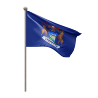Michigan 3d illustration flag on pole. Wood flagpole png