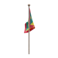 Grenada 3d illustration flag on pole. Wood flagpole png