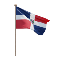 Dominican Republic 3d illustration flag on pole. Wood flagpole png