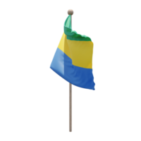 Gabon 3d illustration flag on pole. Wood flagpole png