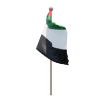United Arab Emirates 3d illustration flag on pole. Wood flagpole png