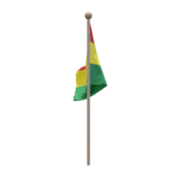 Bolivia 3d illustration flag on pole. Wood flagpole png