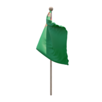 Turkmenistan 3d illustration flag on pole. Wood flagpole png