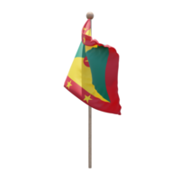 Grenada 3d illustration flag on pole. Wood flagpole png