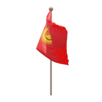 Kyrgyzstan 3d illustration flag on pole. Wood flagpole png