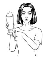 mujer con café helado dibujado vector