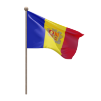 Andorra 3d illustration flag on pole. Wood flagpole png