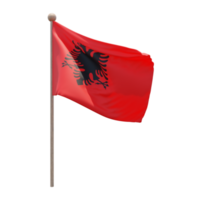 Albania 3d illustration flag on pole. Wood flagpole png