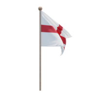 England 3D-Darstellung Flagge auf der Stange. Fahnenmast aus Holz png