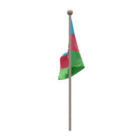 Azerbaijan 3d illustration flag on pole. Wood flagpole png