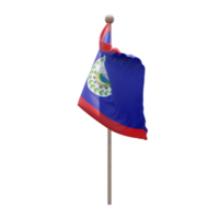 Belize 3d illustration flag on pole. Wood flagpole png