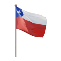 Chile 3D-Darstellung Flagge auf der Stange. Fahnenmast aus Holz png