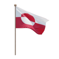 Greenland 3d illustration flag on pole. Wood flagpole png