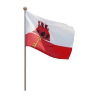 Gibraltar 3d illustration flag on pole. Wood flagpole png